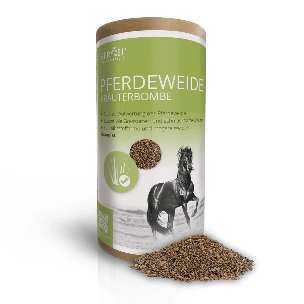 STRÖH Pferdeweide Kräuterbombe für Pferde 1kg Feedbox Dose