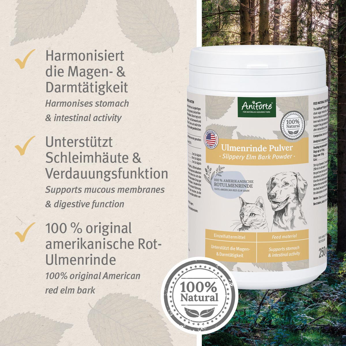 AniForte Ulmenrinde Pulver für Hund und Katze 250g