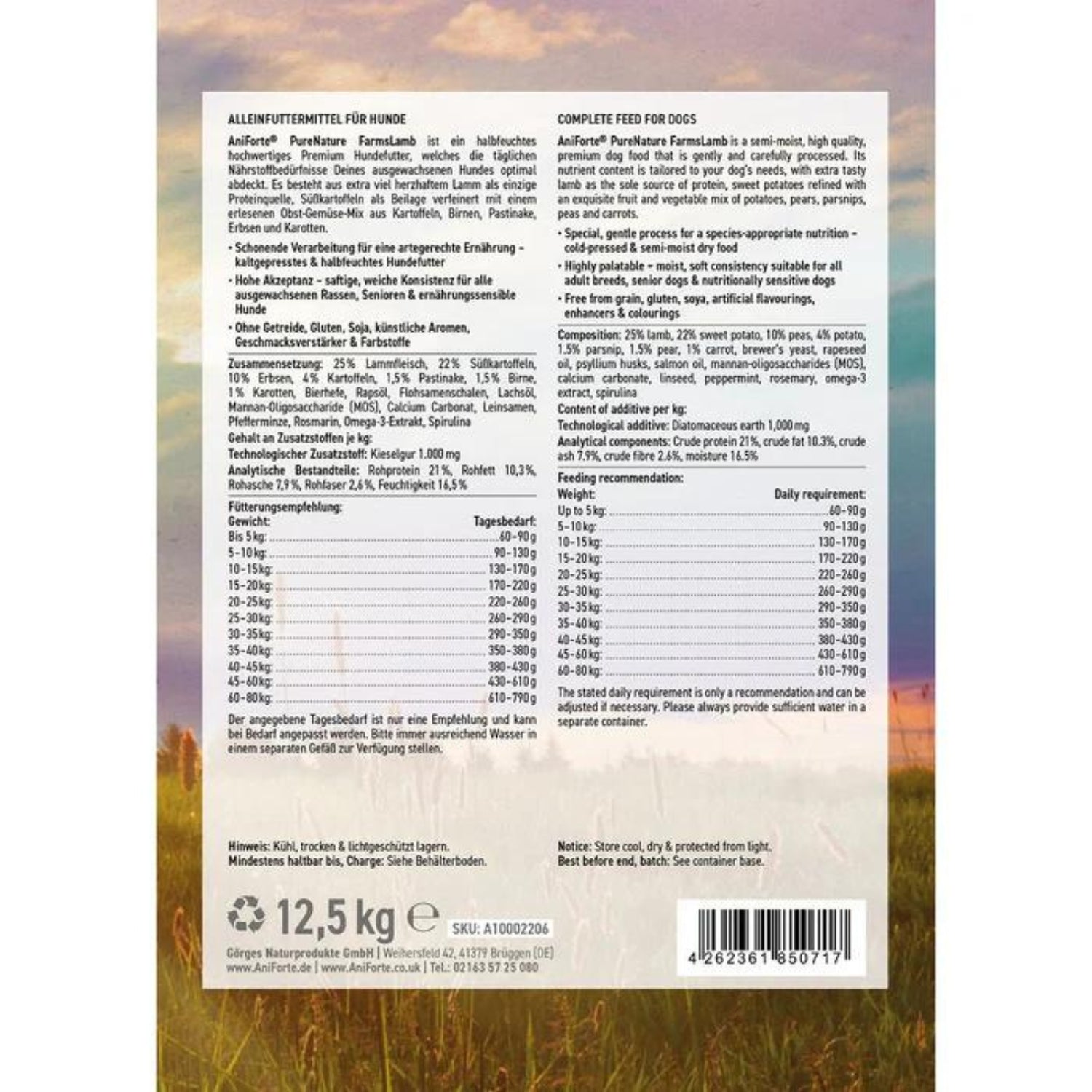 AniForte Trockenfutter FarmsLamb für Hunde 12,5