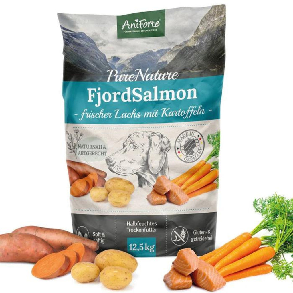 AniForte Trockenfutter FjordSalmon- frischer Lachs mit Kartoffeln für Hunde 12,5kg MHD 01.09.2026