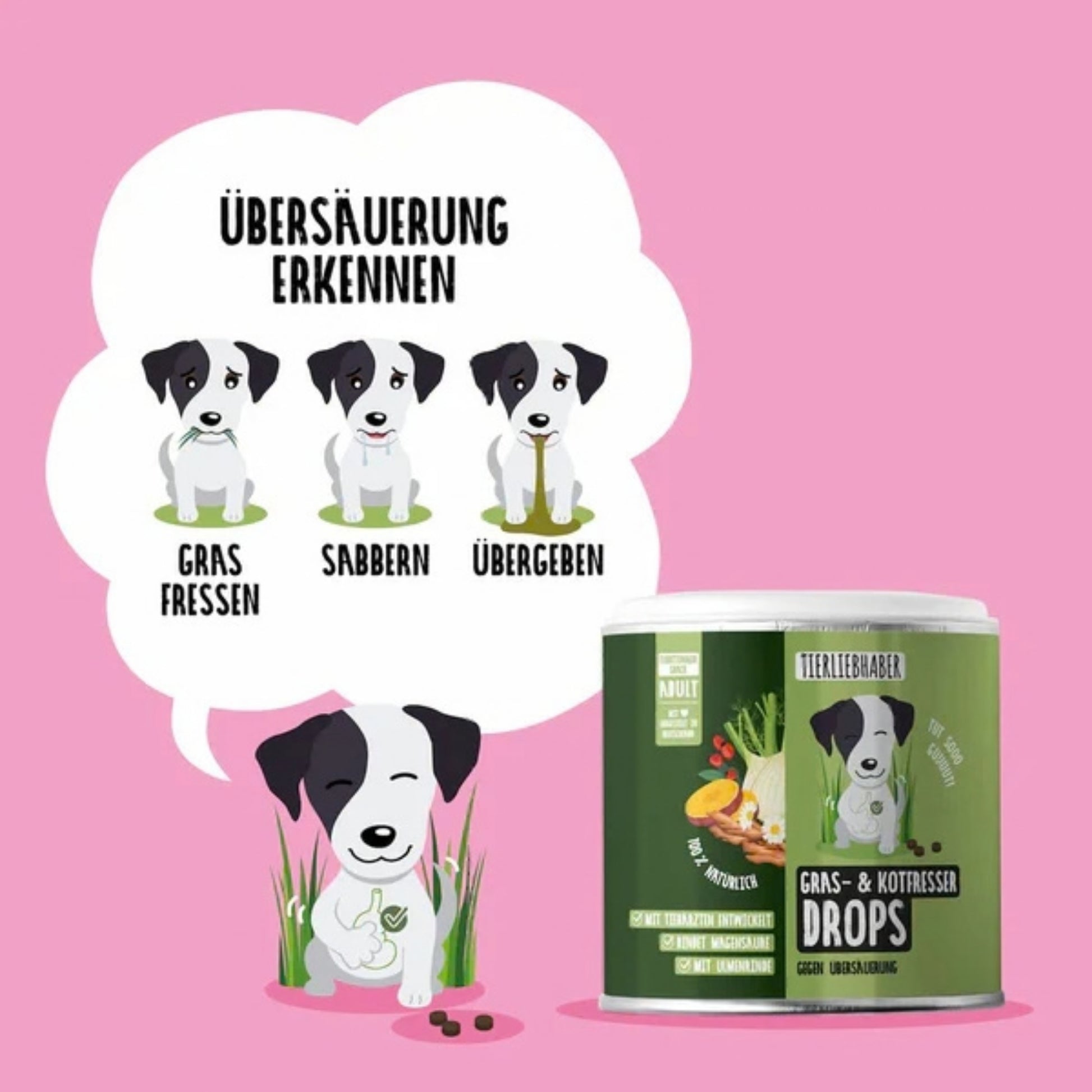 Tierliebhaber Gras & Kotfresser Drops für Hunde 350g