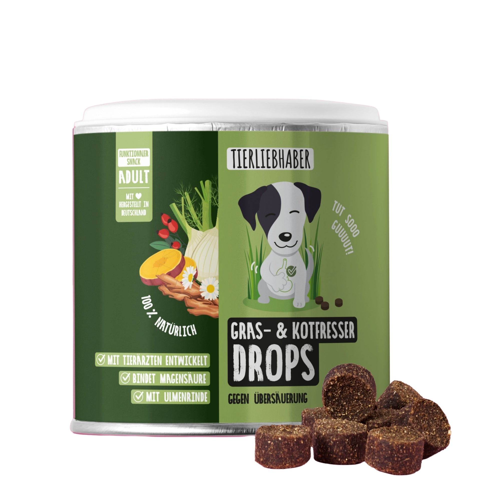 Tierliebhaber Gras & Kotfresser Drops für Hunde 350g