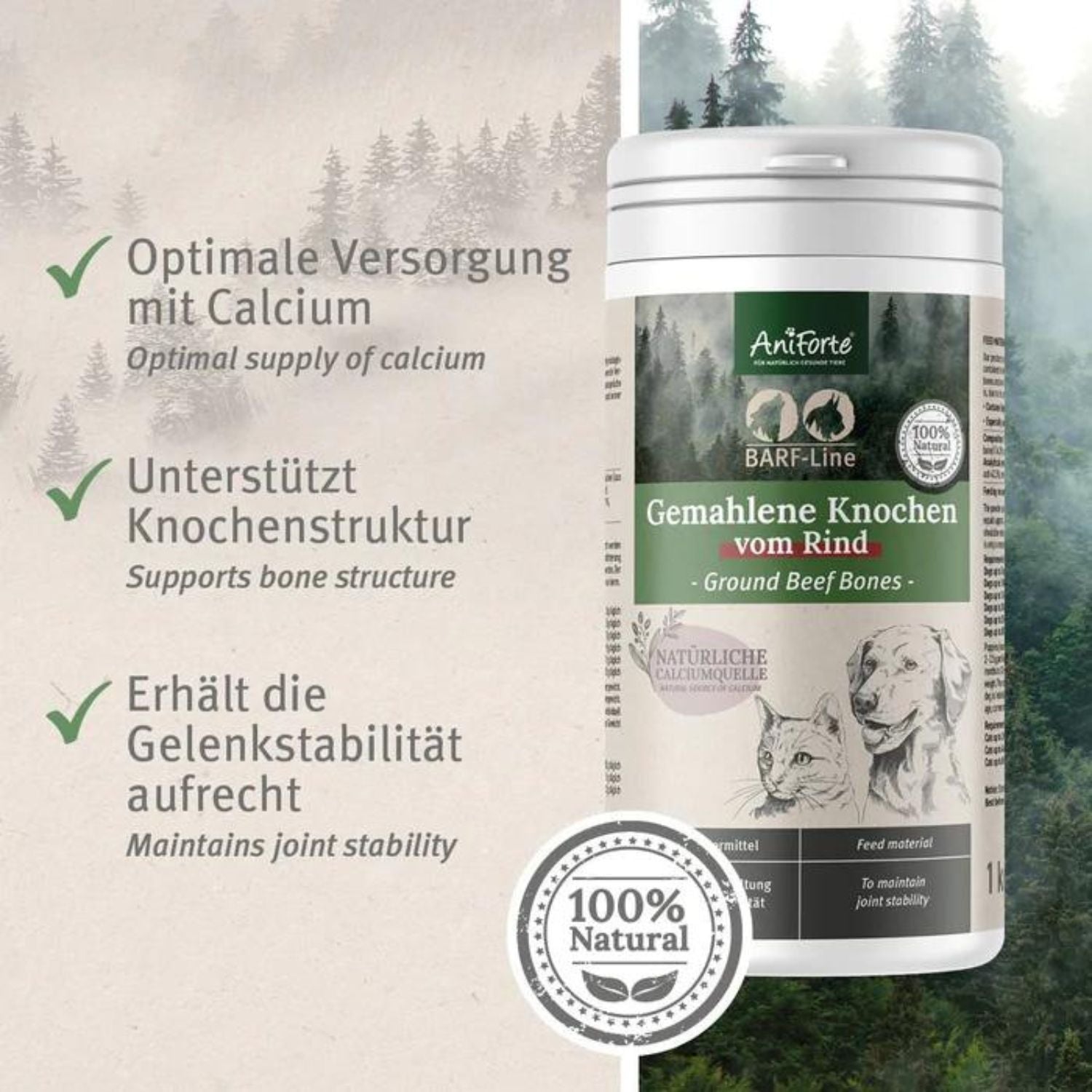 AniForte BARF-Line Gemahlene Knochen für Hund und Katze 500g