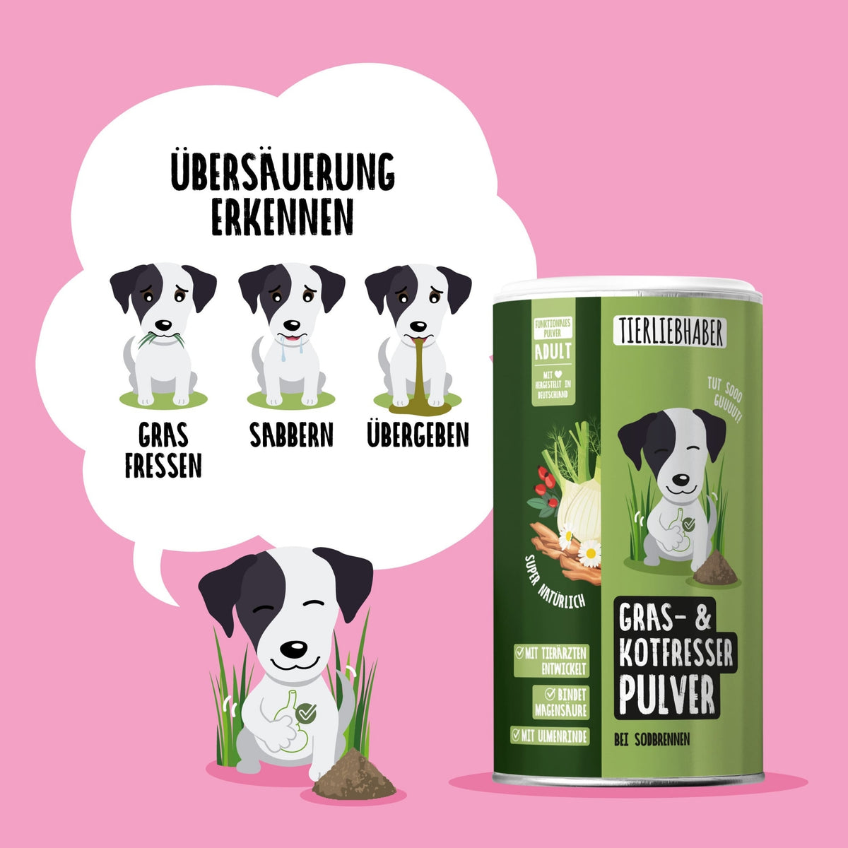 Tierliebhaber Gras & Kotfresser Pulver für Hunde 200g