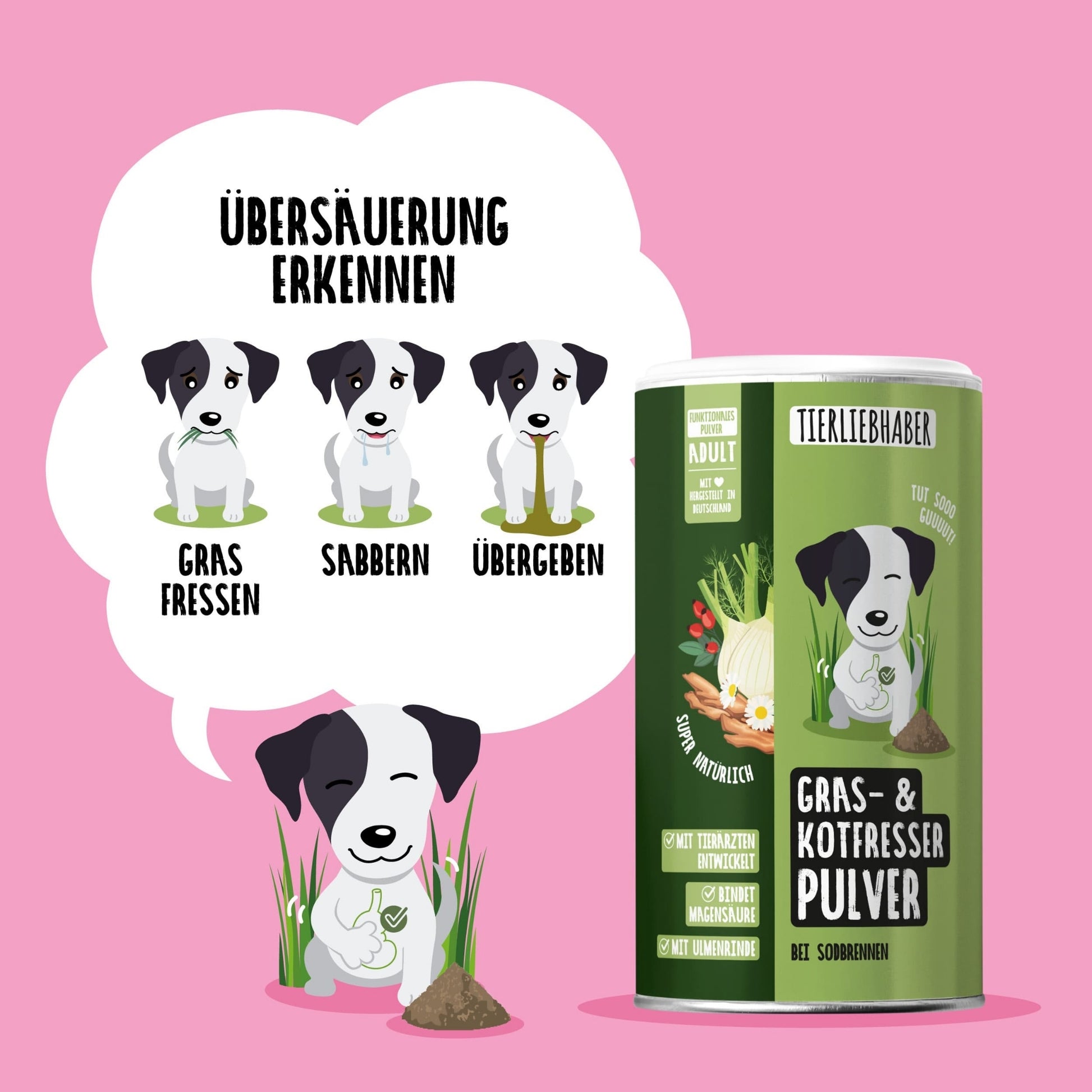Tierliebhaber Gras & Kotfresser Pulver für Hunde 200g